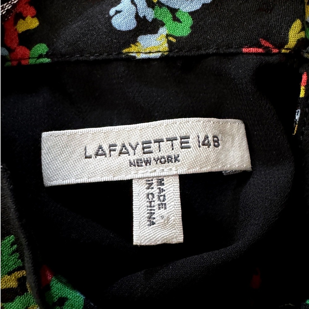 Lafayette 148 New York Frost Ditsy Sleeveless Twisted Collar Blouse US Size 6 - Picture 6 of 8